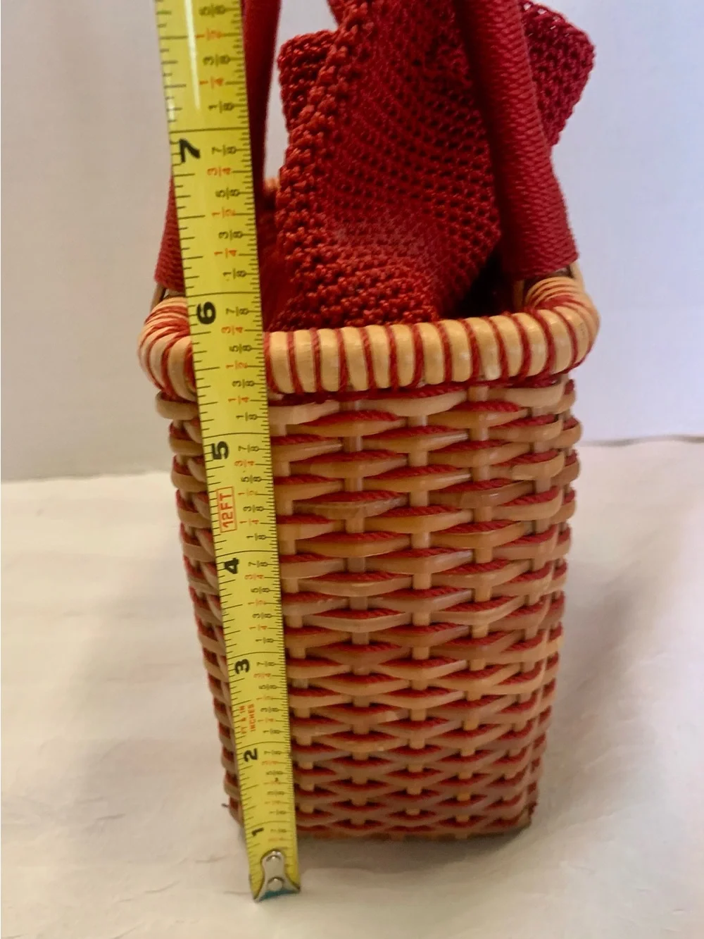 The Sak Red Woven Basket Tote with Knit Drawstring Liner - Picture 4 of 7